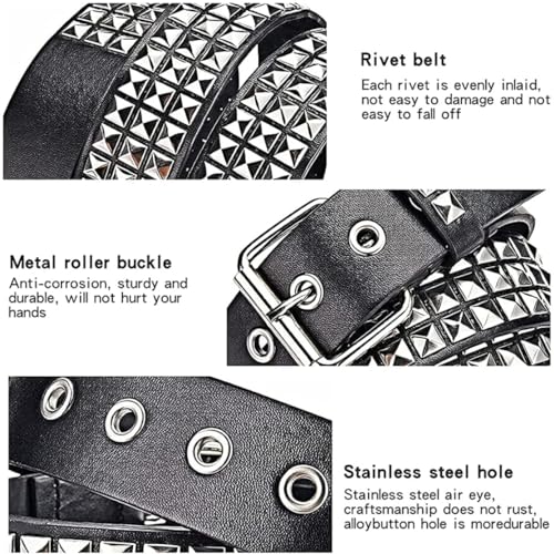Punk Leather Belt, Studded Belt Beads Rivet Metal Pyramid for Men/Women Clothing Matching Black, Belts4