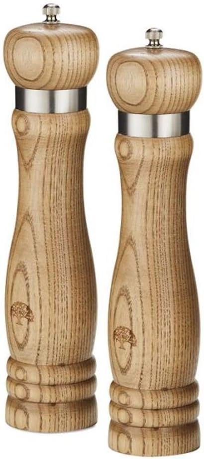 BO847027 Hoxton Vintage Salt & Pepper Mill with Twist to Grind Ceramic Mechanism, Screw Top, Ash Wood and Stainless Steel