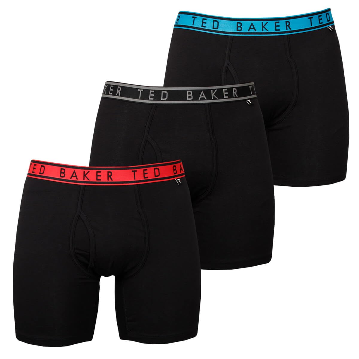 Ted Baker Mens 3-Pack Boxer Briefs - Black Red/Black/Black Blue - L
