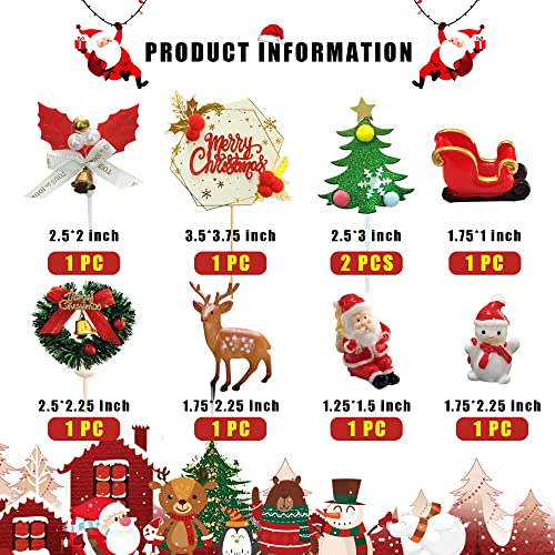 22Pcs Christmas Cake Topper Merry Christmas Cake Decorations Christmas Cupcake Toppers With Craft Christmas Tree Mini Santa Sleigh Reindeer, Snowman Cake Decoration And Xmas Party Miniature Ornaments #TOP2