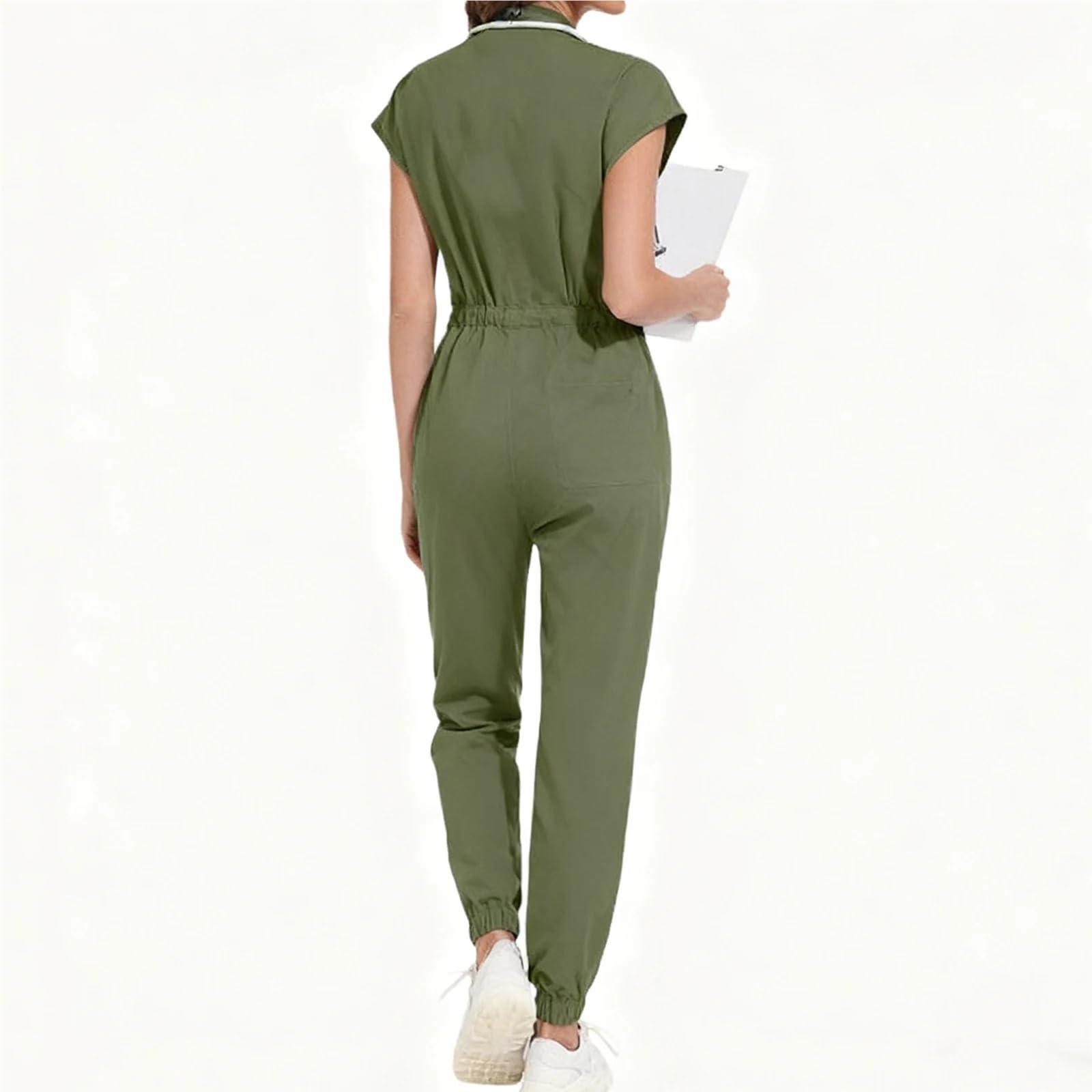 Mono de Enfermera for Mujer, Cuello levantado, sin Mangas, cordón en la Cintura, Uniforme médico con múltiples Bolsillos, Ropa Trabajo for el Cuidado Salud