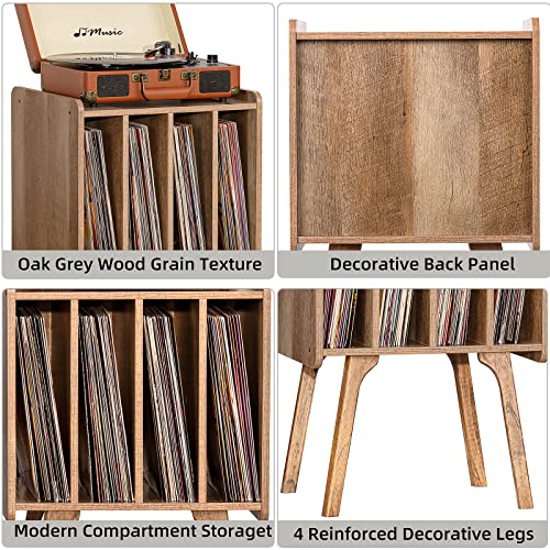 Lelelinky Record Player Stand,Vinyl Record Storage Table With 4 Cabinet Up To 100 Albums,Mid-Century Modern Turntable Stand With Wood Legs,Oak Grey Vinyl Holder Display Shelf For Bedroom Living Room #TOP5