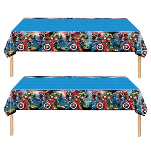 2 toalhas de mesa de festa dos Vingadores da Marvel para crianças, 130 x 220 cm, toalha de plástico para festa temática de desenhos animados, decoração de aniversário de heróis para crianças,