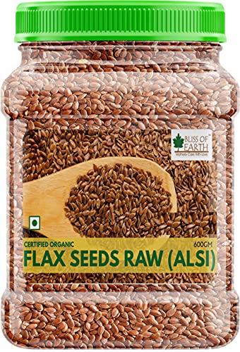 Image of Bliss of Earth Organic Flax Seeds, 600g Pack, Raw Whole Flaxseed for Cooking and Baking, High in Omega-3 Fatty Acids, Gluten-Free, Non-GMO, Rich Source of Fiber and Protein, Superfood for Health