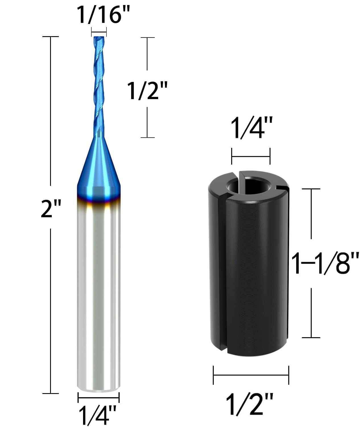 1/4 Inch Shank Spiral Router Bit 1/16 Inch Cutting Diameter Up Cut Spiral Bit with Nano Blue Coating 2 Flute Spiral CNC Router Bit- 1/16” X 1/2” X 1/4" X 2”