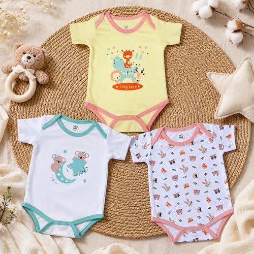 Image of TINYLANE - Curated For You! 100% Organic Bamboo Cotton Unisex Newborn Baby Onesis /Bodysuit | Pack of 3 | GOTS Certified | 0-3 Months | Bamboo Cotton