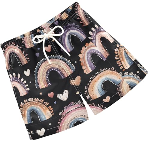 Pigsaly Boys Swim Trunks Adorable Rainbows Heart Boys Board Shorts Swimsuit Swimwear Summer Bathing Suit XS
