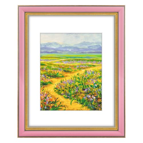Image of Golden State Art,11x14 Ornate Picture Frame Holds 8x10 Photo,Pink Gold | Includes real glass front,white mat,build-in hangers and buttons.Displays 8x10 photo on wall