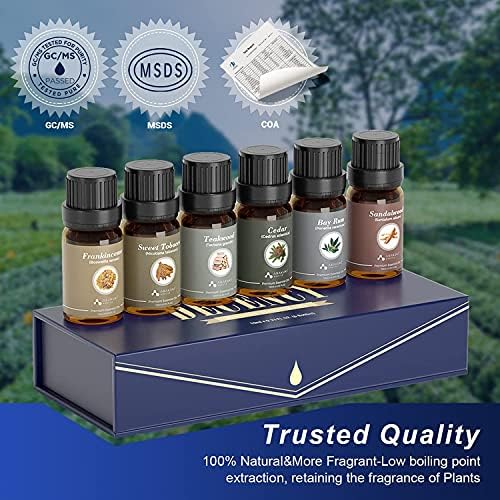 ASAKUKI Essential Oils Men's Gifts Set of 6 Premium Fragrance Oils - Frankincense, Sandalwood, Cedarwood, Teakwood, Sweet Tobacco, Bay Rum