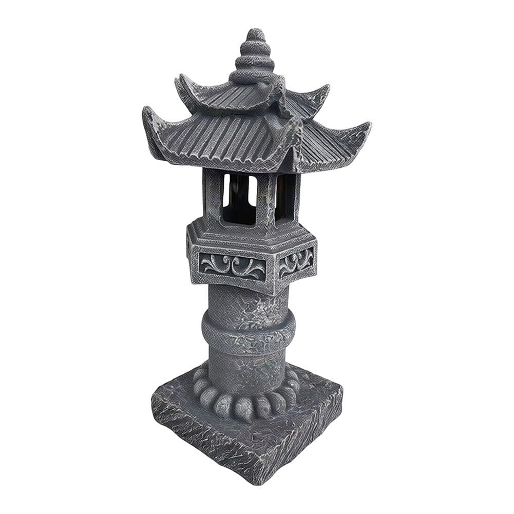 FUBESK Luz solar de pagoda para exteriores, estatua de jardín zen de resina con aspecto de piedra, Ip44 W