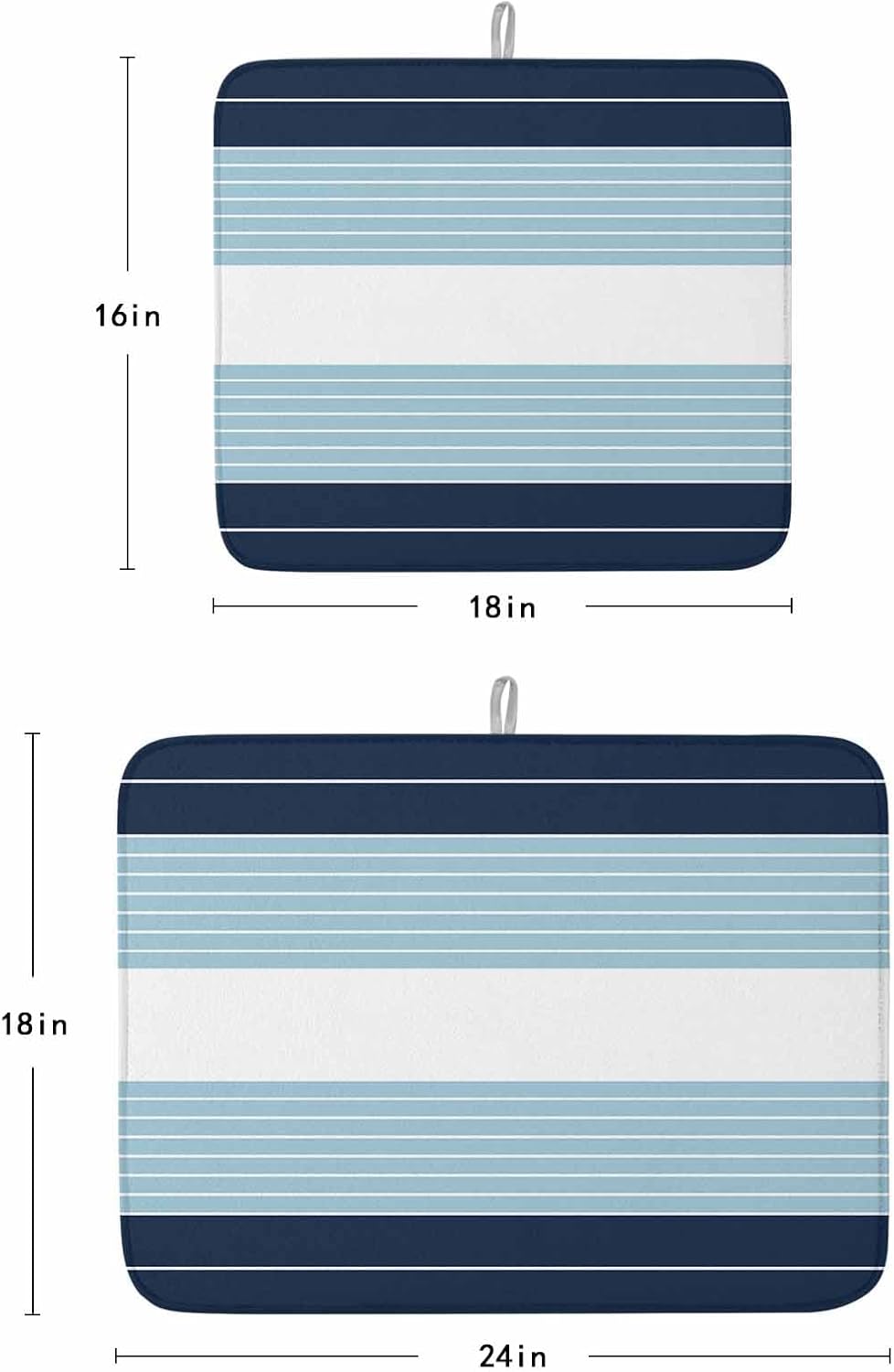 Dish Drying Mat Set of 2 Navy Sky Blue Microfiber Absorbent Reusable Washable Dish Drying Rack Mat Simple Stripes Theme Coffee Mat for Coffee Maker Bar Kitchen Countertops 18x24inch