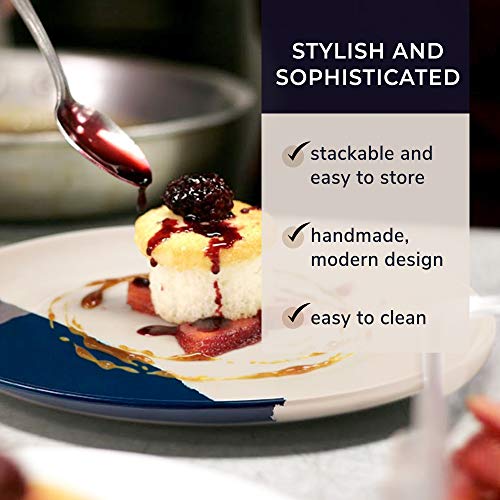 Melamine Side Plates Set Of 4, Chip And Break-Resistant, Durable Salad Plates, Kid-Friendly Dessert Plates For Indoor And Outdoor, Dishwasher Safe, Ivory/Navy - Thomas Fuchs Creative #TOP1