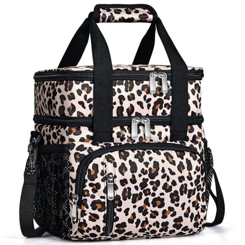 MIAOJIE Lunch Box for Women, Double Insulated Lunch Bag Reusable Leakproof Cooler Bag Portable Picnic Food Bag, Adult Lunch Tote Lunch Bag for Work, Construction Worker, Truck Driver-Leopard Print