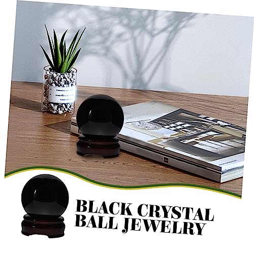 Sphère naturelle en obsidienne noire de qualité supérieure avec support