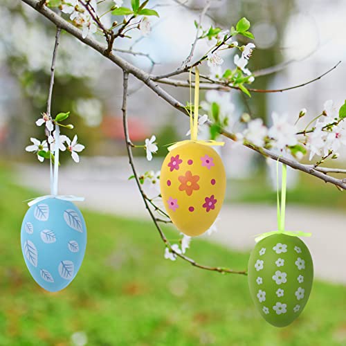 NUOBESTY Ovos de Páscoa Pendurados 12Pcs Colorido Pintado Ovos de Páscoa Com Cordas Árvore Ao Ar Liv