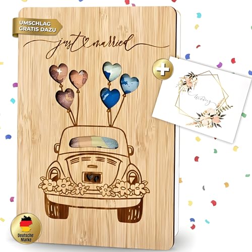PARBOOLY Hochzeitskarte Holz mit Umschlag Geldgeschenk Hochzeit Hochzeitsgeschenke für Brautpaar Karte Hochzeit Hochzeitskarte Geldgeschenk Hochzeitsgeschenk Glückwunschkarte Hochzeit