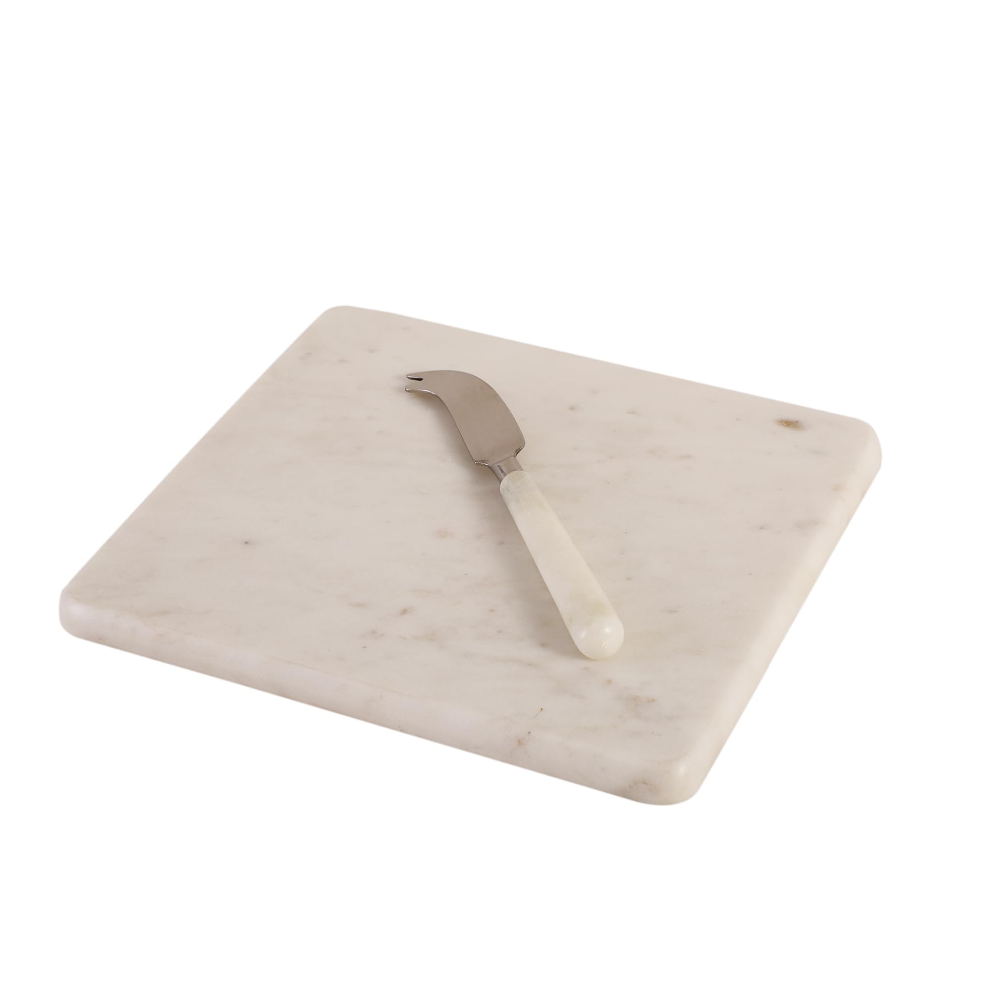 NikkisPride Indian Made Premium Marble Square Cheese Platter with Cheese Knife Combo || Elegant Serving Board || Cheese Board, Standard Size 20 cm x 20 cm 2