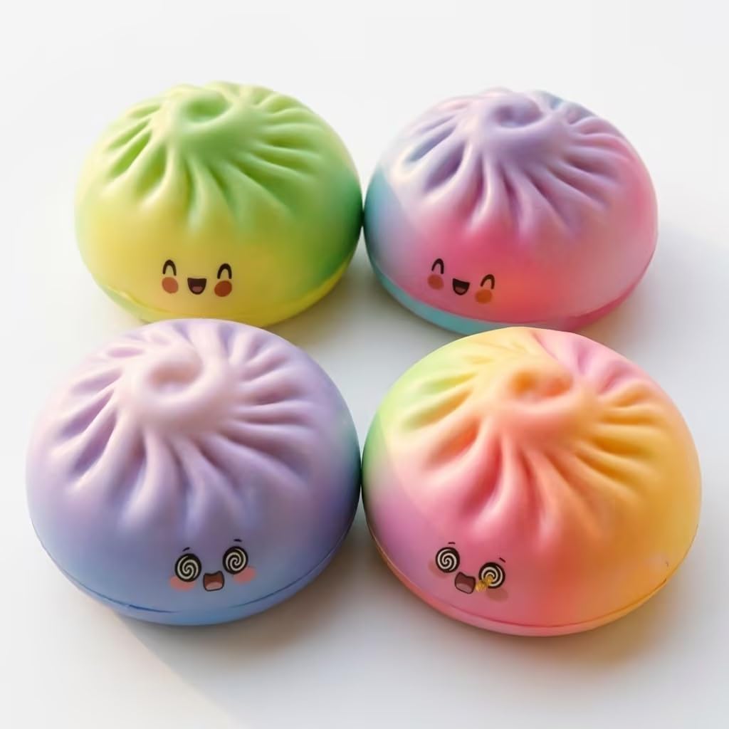 Dumpling Squishies,18 Colors Random Mystery Glitter Dumpling Squishies Toy, Colorful Stress Balls Fidget Sensory Toy Desk Toys for Stress Relief for Adults (Random 4 Colors)