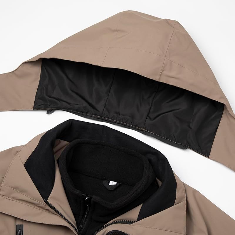 3-in-1 Hooded Jacket with Fleece Liner Windproof Waterproof Outdoor Coat
