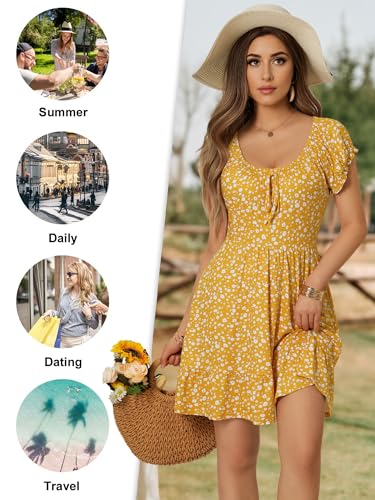 Image of HUHOT Teen Petite Women Floral Short Summer Mini Dresses with Pockets Cute Milkmaid Sundress 2026