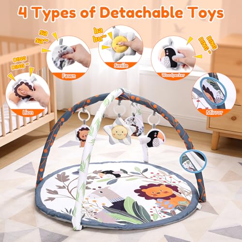 ITClosud Ginásio para bebé, tapete de jogo com manta para gatear, ninho para bebés recém-nascidos com 5 brinquedos sensoriais removidos, para bebés desde o nascimento