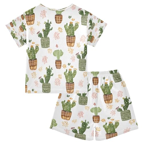Cactus Pattern Kids Pjs Set Boys Girls Summer Short-Sleeve Sleepwear Pajamas 2PCS2