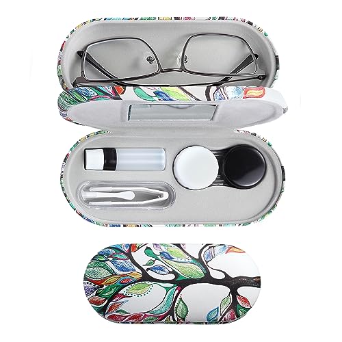 MUDOR 2 in 1 Contact Lens Case, Double Sided Contact Lens Travel Kit Includes Remover Tool with Tweezers,Dual Use Design for Contact Lens case and Glasses case (Tree)