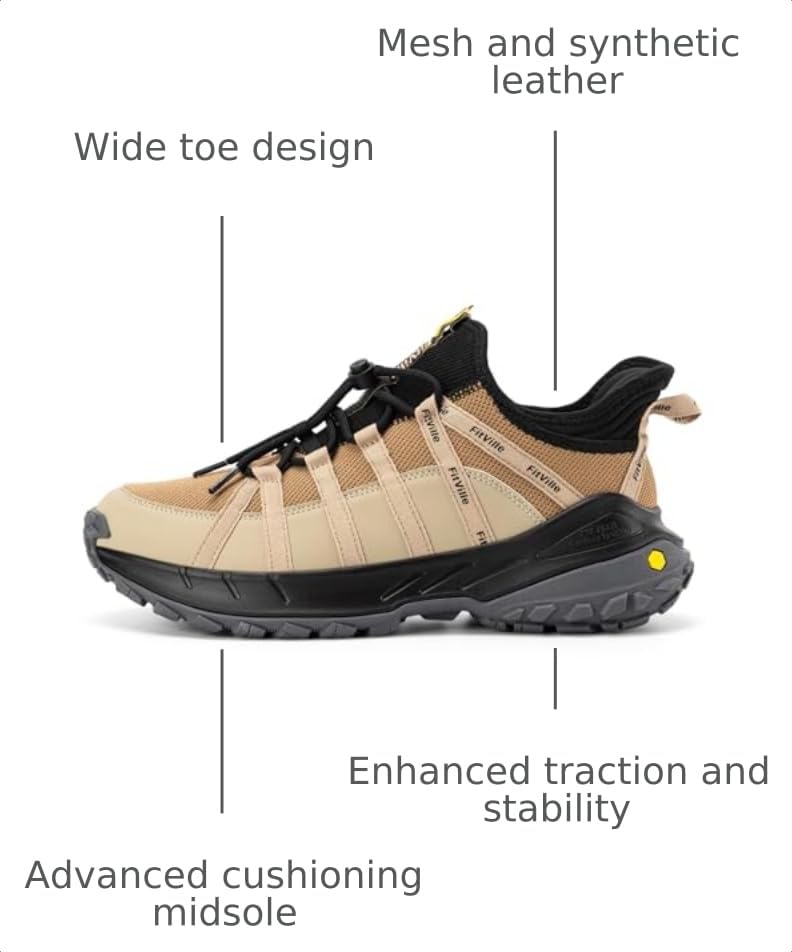 Image of FitVille Men's Wide Slip-On Hiking Shoes Arch Support Trekking Sneakers