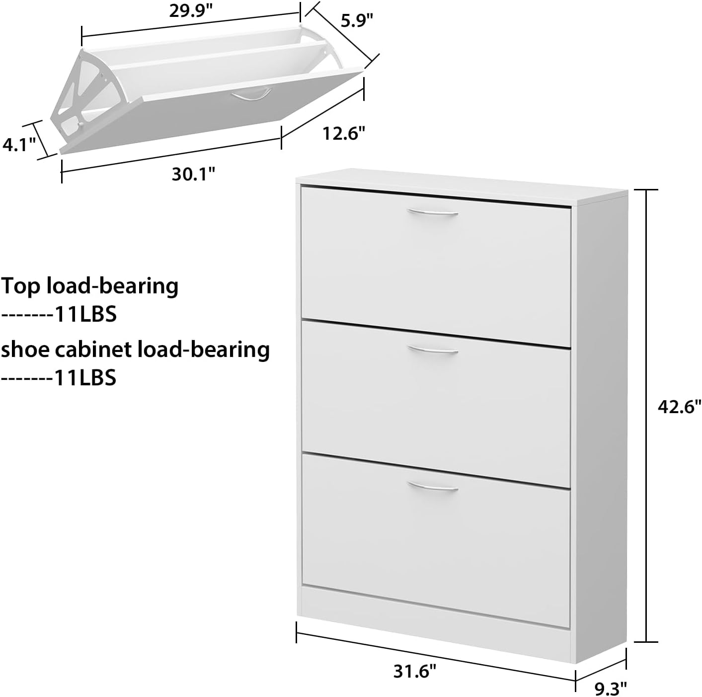 Shoe Cabinet with 3 Flip Drawers, Shoe Storage Organizer with 2-Tier Shelf, Freestanding Shoe Rack for Entryway Hallway, Living Room, White