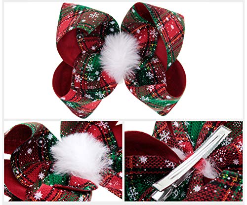 Girls Christmas Large Bow Hair Clip Plaid Boutique Ribbon Hair Bow Hairpin Headwear Hair Accessories (C-Green Plaid Hair Clip)3
