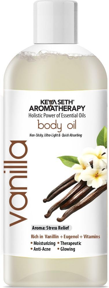 Image of KEYA SETH AROMATHERAPY Vanilla Body Oil - Moisturizing, Nourishing, Anti-Acne For Glowing Skin; Non Sticky, Quick-Absorbing 400ml