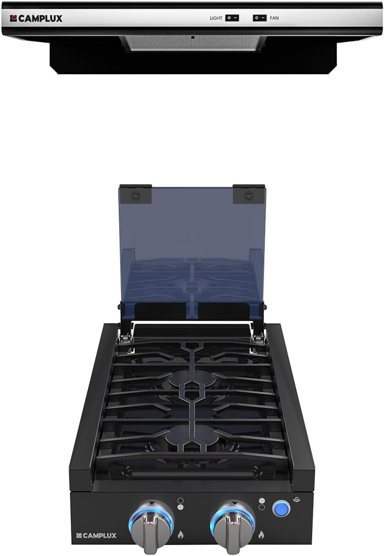 CAMPLUX 12 Inches RV Gas Cooktop and 22 Inches RV Range Hood Combo