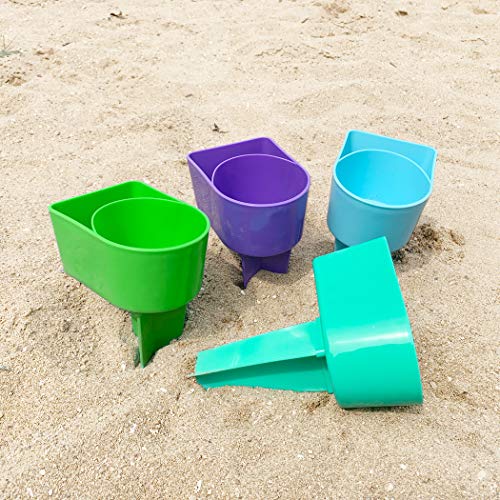 Home Queen Beach Cup Holder With Pocket, Multi-Functional Sand Cup Holder For Beverage Phone Sunglasses Key, Beach Accessory Drink Sand Coaster, Set Of 4 (Purple,Sage,Teal And Blue) #TOP3