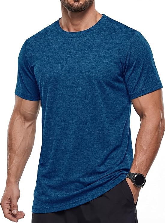 MAGCOMSEN Camisetas Manga Corta Hombre Secado Rápido Ligeras para Gimnasio Entrenamiento Running Deportiva Transpirable Fitness Ropa Azul medio, L
