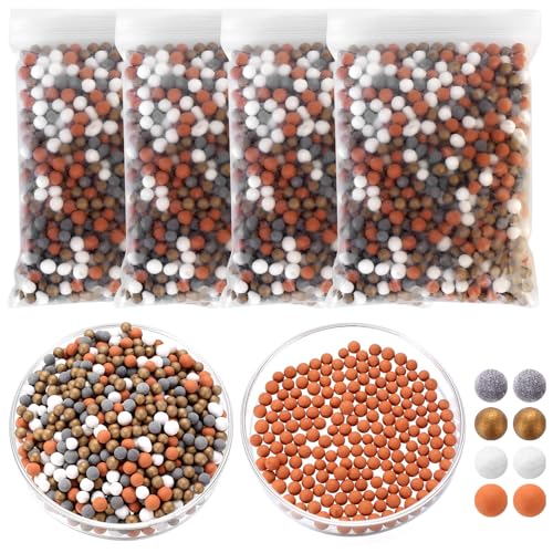 Mineralperlen Nachfüllset 4er Pack (4x80g) - Duschkopffilter, 4 Mineralien im optimalen Verhältnis, Anti-Kalk-Nachfüllung, Chlor & Keime durch Weiches Wasser mit Negativen Ionen für Haut & Haare