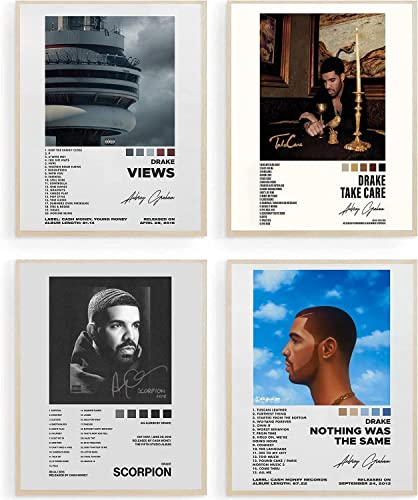GLRSSN Drake Signed Limited Posters Music Album Cover Posters Print Set of 4 Room Aesthetic Canvas Wall Art for Girl and Boy Teens Dorm Decor 8x10 inch Unframed