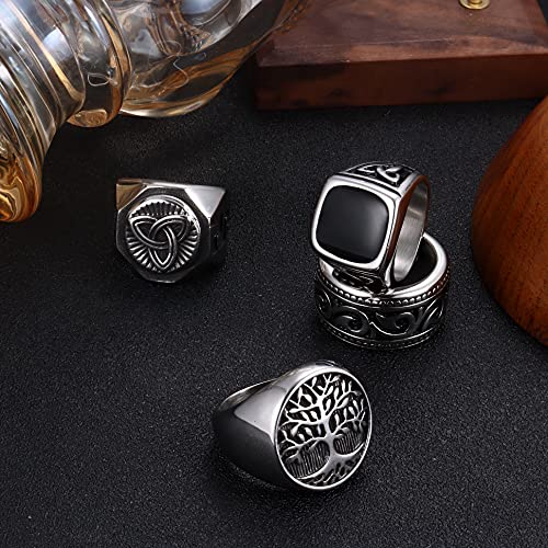 YADOCA 4Pcs Stainless Steel Signet Biker Rings Set Retro Vintage Wide Celtic Knot Band Rings for Men Size 7-134