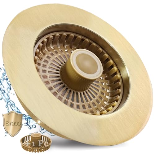 Comparison: Best Sink Material For Kitchen 10 BAOLSLS 3 in 1 Kitchen Sink Stopper, Pop Up Kitchen Sink Drain Strainer, with an Extra Basket Strainer, Kitchen Sink Drain Stopper for US Standard 3-1/2 Inch, Brass Material Electroplate Gold