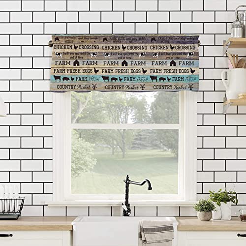 Farmhouse Curtain Valance For Windows Vintage Wood Grain Rod Pocket Valance Window Treatments 1 Panel Farm Fresh Animal Barn Short Curtains For Kitchen Windows Bathroom Bedroom 54 X 18 Inch #TOP4
