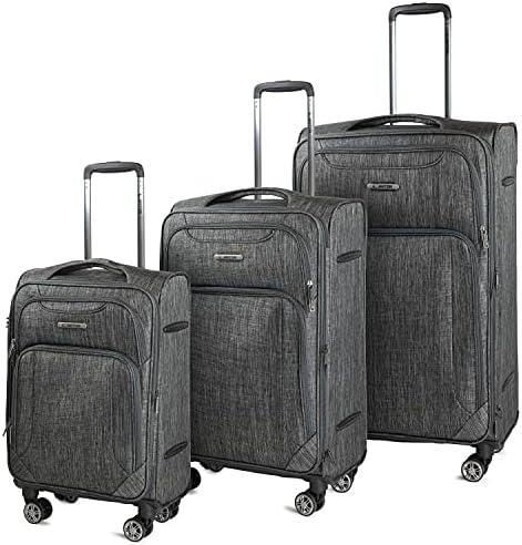 Cantor Ultra Lightweight Softside Luggage with Spinner Wheels, Set of 3, Expandable Suitcase with Retractable Handle and ID Tag, and Interlocking Zippers with TSA Lock (Grey)