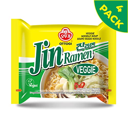 [Ottogi] Jin Ramen Veggie, Veggie Noodle Soup, Vegan Korean Style Instant Noodle (110G) - 4 Pack #TOP1
