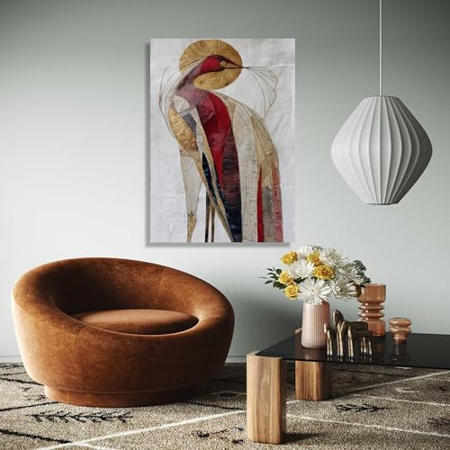 Tableau abstrait d'oiseau rouge et or peinture moderne de décoration - 4
