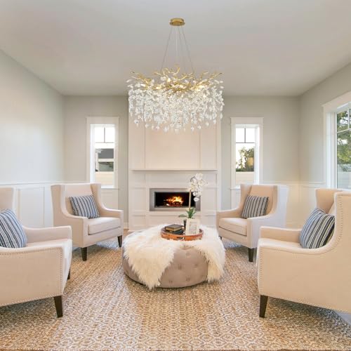 EWIMXSVC Modern Crystal Chandelier, 31.5" Chandeliers for Dining Room Gold Tree Branch Chandelier Lighting, Round Dining Room Chandeliers Over Table, Branches and Crystals Ceiling Light Fixtures - Image 8
