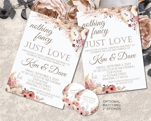 Party Beautifully Boho Wedding Inviations, Set Of 12 - Pampas Grass Wedding Invitations With Envelopes thumb #2