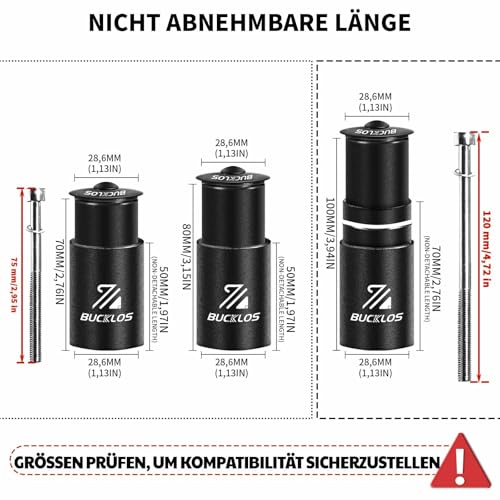 AEYINO Fahrradvorbau-Erweiterung MTB, 1-1/8\ 28,6 mm Fahrradgabelvorbau, Hand-Up-Adapter Fahrradgabel Aluminiumadapter für Rennräder, MTB, BMX 70/80/100/115/120/135/155/165/180/200/210 mm