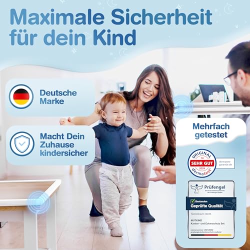 MUTKIND Kantenschutz Baby | 6 Meter + 10x Eckenschutz Baby | (Mit Kleber von TESA) Extra starker Halt - Eckenschutz Kantenschutz Selbstklebend (Weiß)