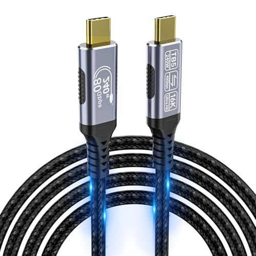 Hochgeschwindigkeits-USB-C-Kabel, kompatibel mit Thunderbolt 5, Thunderbolt 4/3, 80 Gbit/s Datenübertragung, USB 5-Kabel, 2 m, unterstützt 16K/Dual8K USB-C-Videokabel, 240 W/100 W Ladekabel,