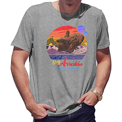 Image of BroiderStudio Surf Arrakis Sand Worm of Dune Men's Grey T-Shirt Size S