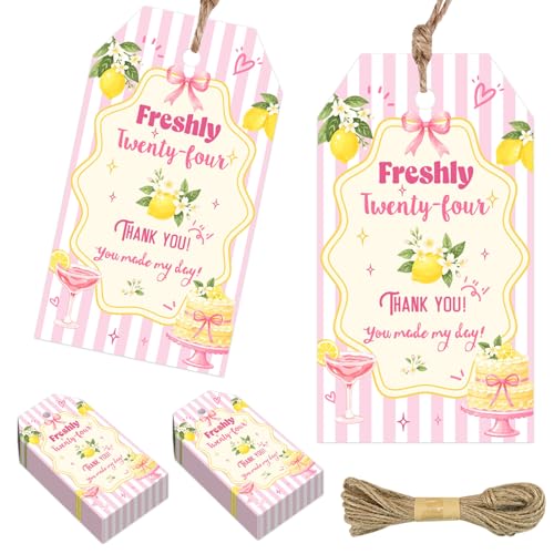 Cartes cadeaux pour 24e anniversaire à suspendre motif citron et limonade rose lot de 24