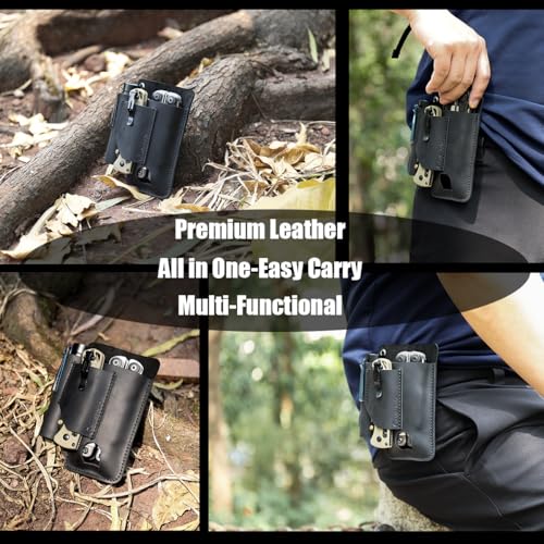 Image of Gentlestache Leather Multitool Sheath - Belt Clip EDC Belt Organizer - Multitool Holder - Multi Tool Holster for Leatherman Tool, Flashlight, Pen, Black